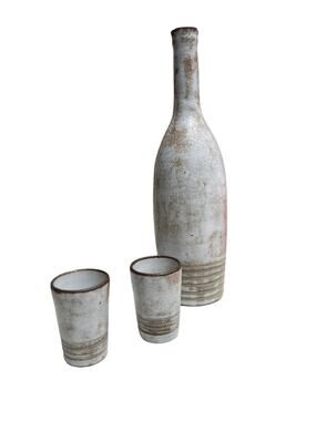 Alexandre Kostanda Vallauris Ceramic Liquor Decanter Bottle w/ 2 Glasses